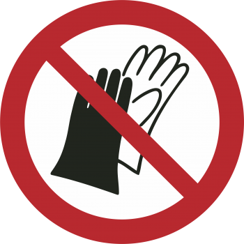 Verbotseichen P028 Benutzen von Handschuhen verboten nach DIN ISO 7010 - 12,5mm ( VPE 100 Stück )